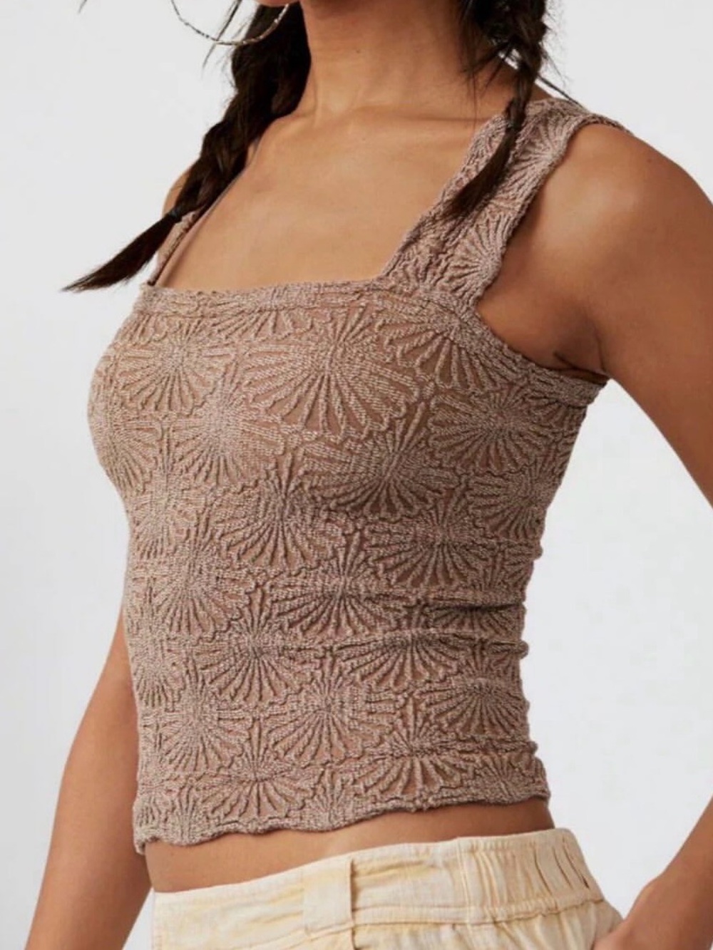 Free People Mauve Crochet Square-Neck Tank